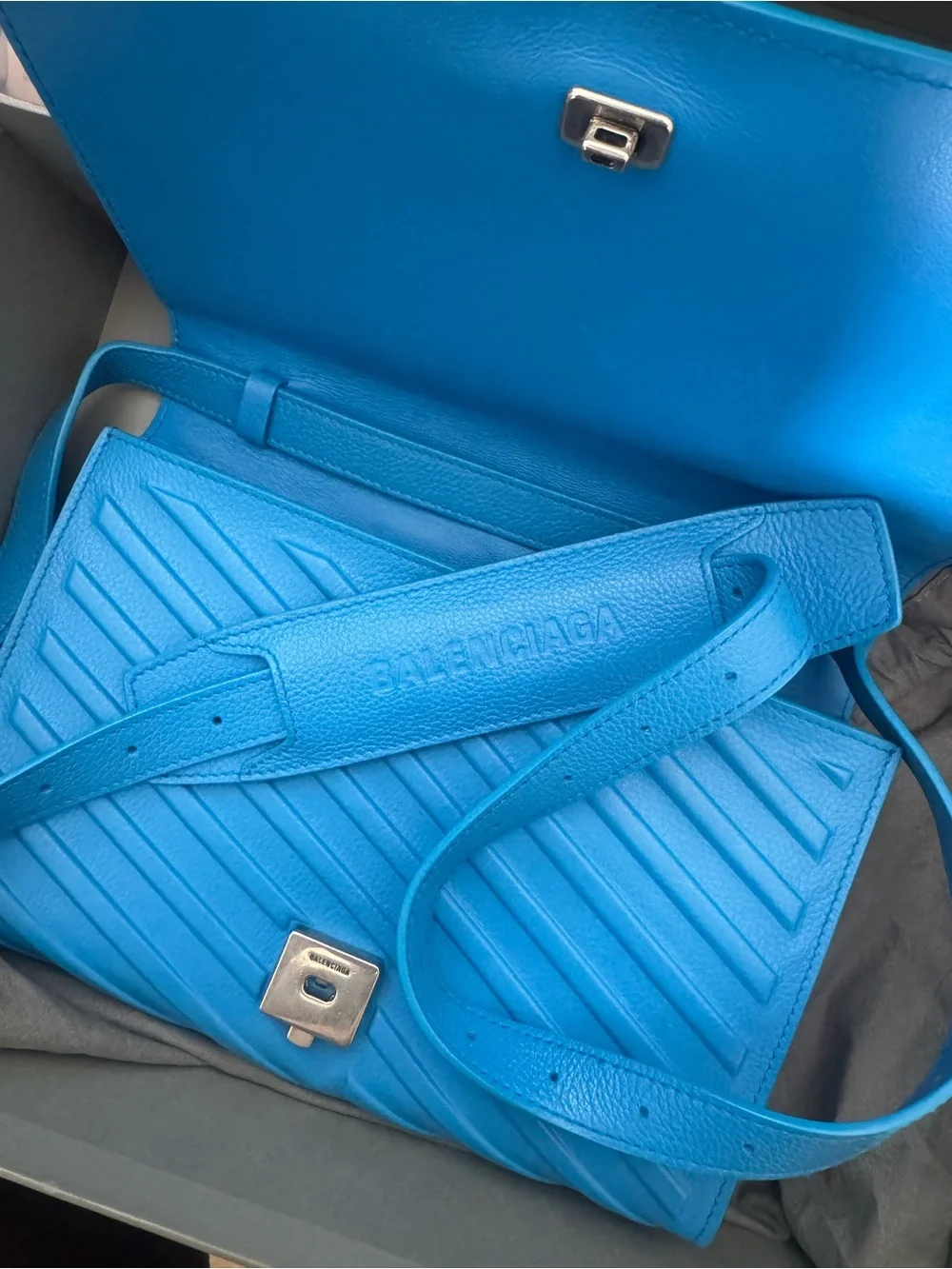 Balenciaga Electric Blue Chevron Leather Cross Body Bag